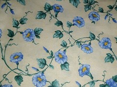 New Unbranded Light Yellow Cotton Fabric With Blue Vine Flowers, 45″x 2 1/2yds