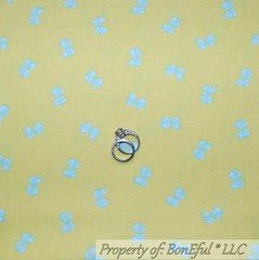 BonEful Fabric FQ Cotton Quilt Blue Yellow Green VTG Holiday Baby Girl Small Bow
