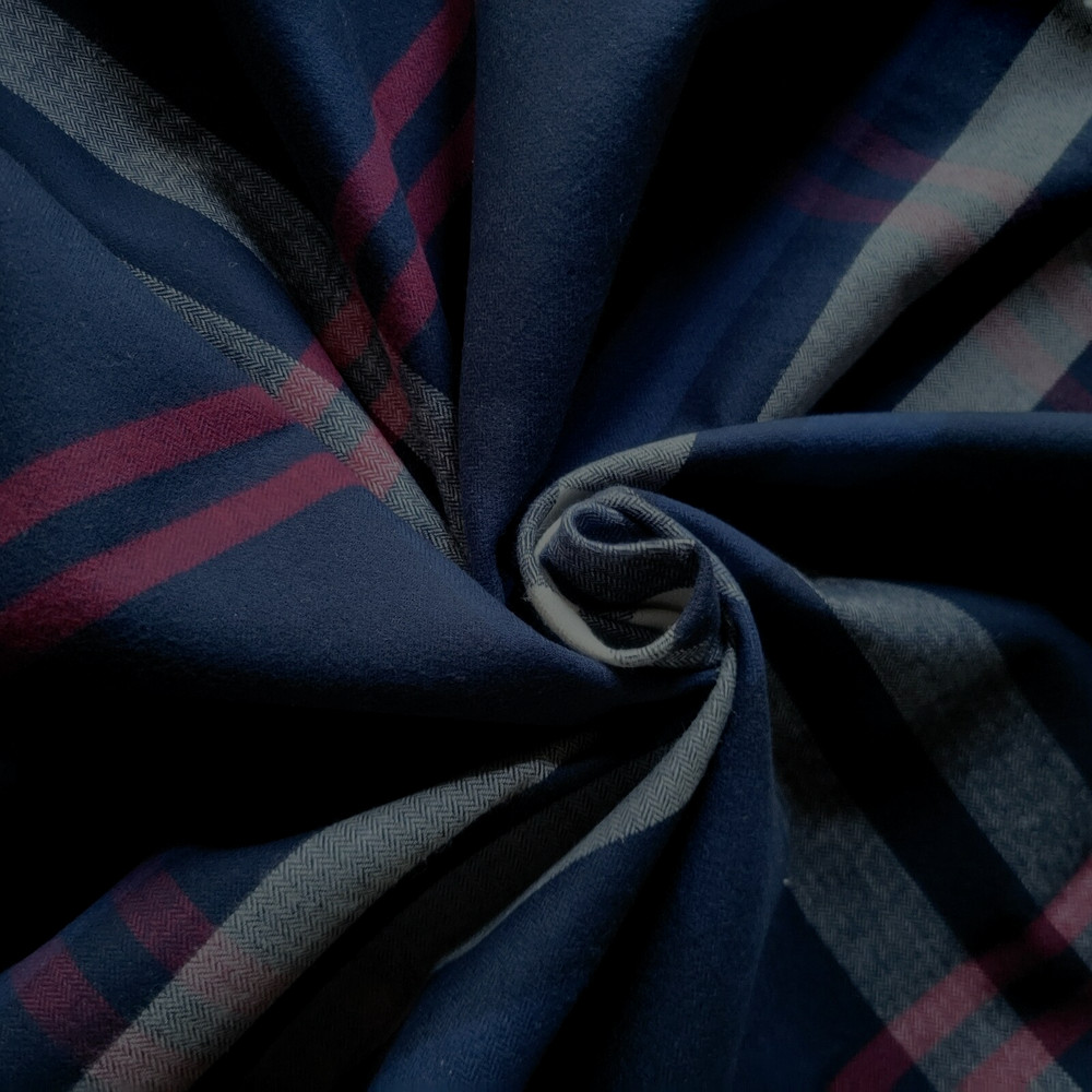 Navy, Blue, White, Burgundy, Plaid Porto Cotton Flannel Shirting – Cozy & Soft!