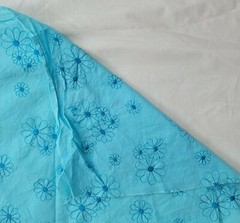 Blue Floral Embroidered Fabric Cotton? Stitched Daisy Flowers Spring 55×78 Boho