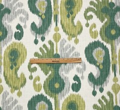 BALLARD DESIGNS ANDROS IKAT GREEN IVORY MULTIPURPOSE LINEN FABRIC BY YARD 54″W