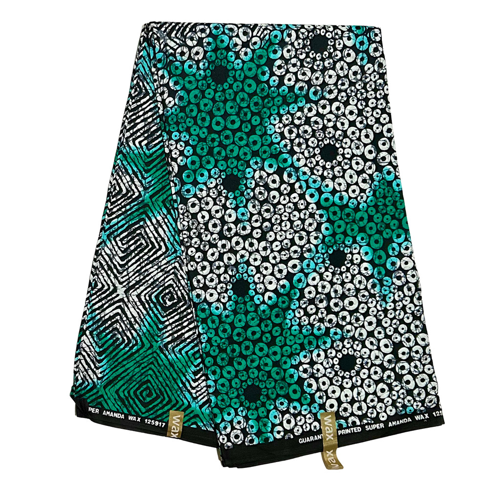 African Fabric/ Ankara – Green, White ‘Eye Dey Your Side’, YARD or WHOLESALE