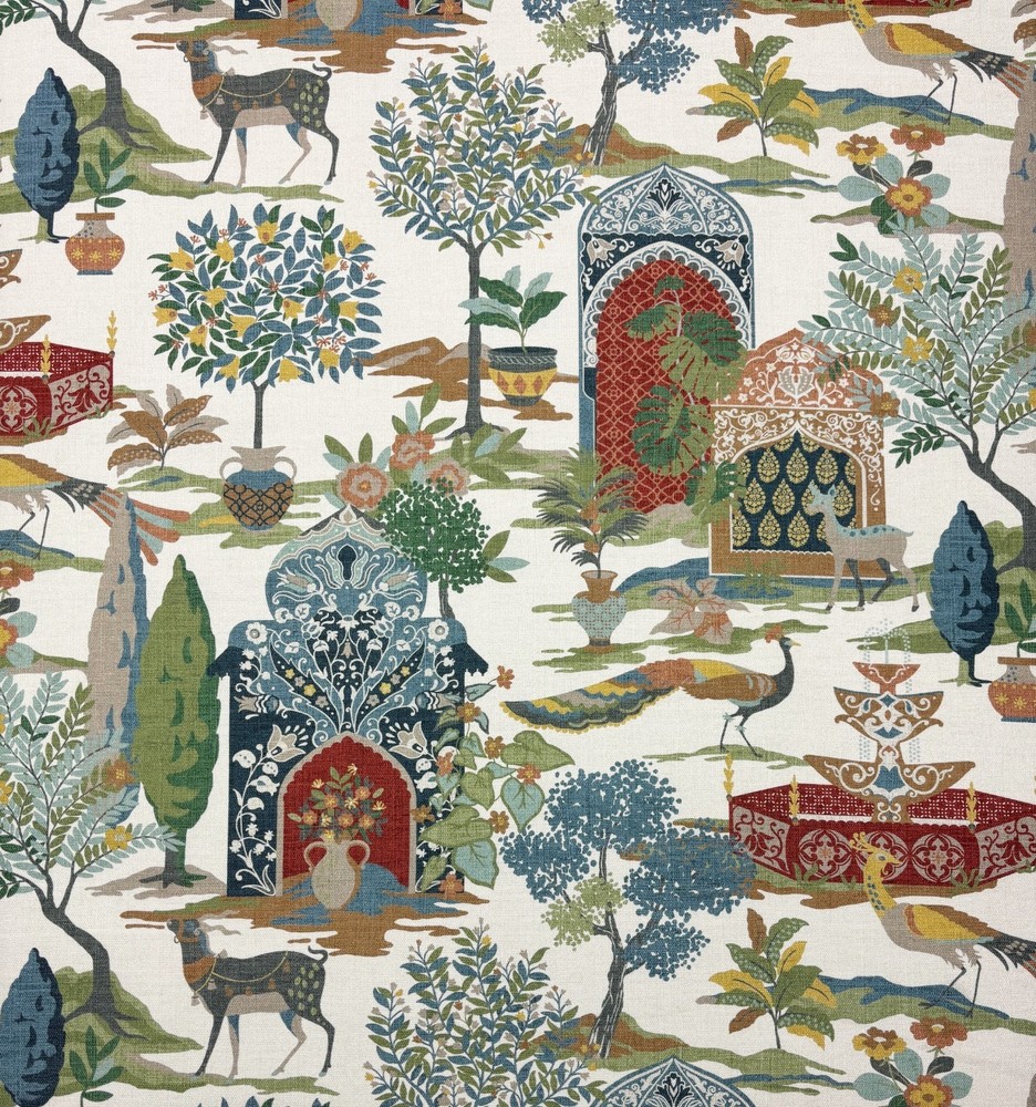 P KAUFMANN SHALIMAR GARDEN DOCUMENT PEACOCK TOILE MULTIUSE FABRIC BY YARD 54″W