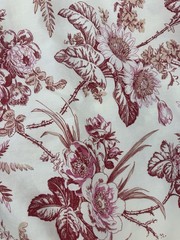 Raoul Textiles Agatha Linen Fabric 4 yd x 60” Burgundy Floral Toile Print 2013