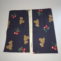 Vtg Cranston Print Works Teddy Bears Cherries Navy Polka Dot Fabric 58×73 2 Yds