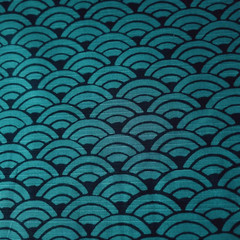 Teal Waves/Scales on Dark Navy Waves on Japanese Cotton Dobby Shirting
