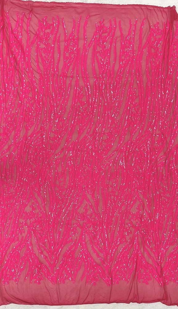Willow HOT PINK Sequins on Stretch Mesh Lace Fabric by the Yard
