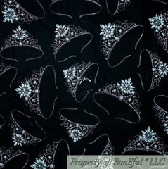 BonEful FABRIC FQ Cotton Quilt Black Pink Diva Girl Flower CROWN Silver Metallic