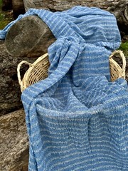 Indigo Blue Textured Sheer Linen Fabric | 3D Cotton | 2 Yards.