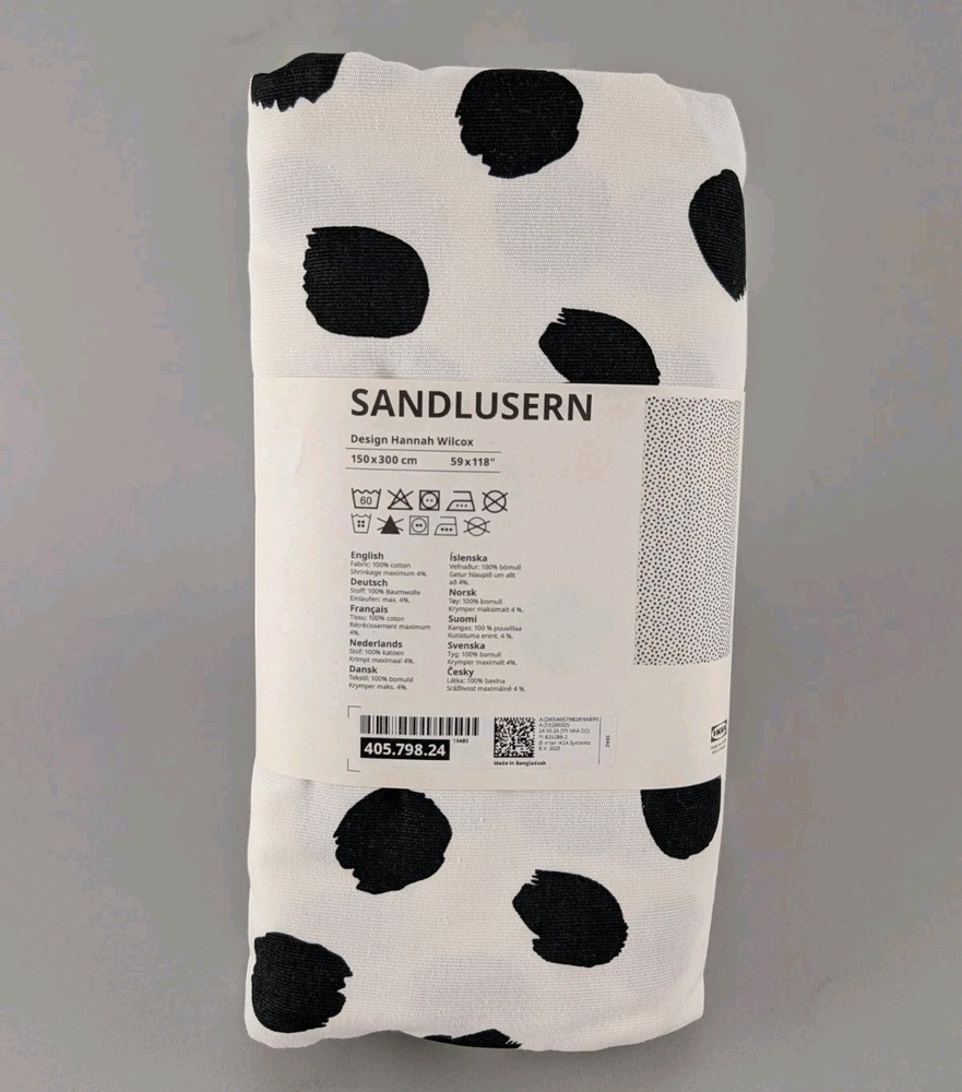 Ikea Sandlusern Pre-cut Fabric White Black Spots Polkadot 59×118″ Cotton New