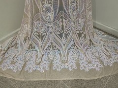 Nude Pink Blue Iridescent 4way stretch sequins Lace fabric 50” Width 1 Yard