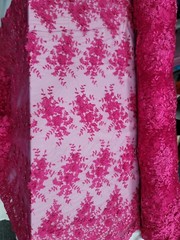 Fuchsia 3d Floral Embroidery Pearls Fabric By The Yard Quinceañera Dress Prom