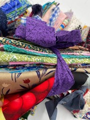 Lot of quilt scrap craft 9 bundles of cotton fabric Flowers Deer poka dot