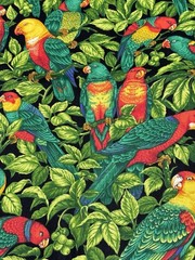 Cranston Print Works Parrots Jungle 100% Cotton Fabric Vintage Colorful 2 Ydsx44