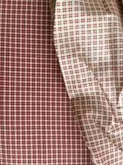 4 Yards Red Beige Gingham Plaid Cotton Fabric Lot VTG 1980s French Country Woven