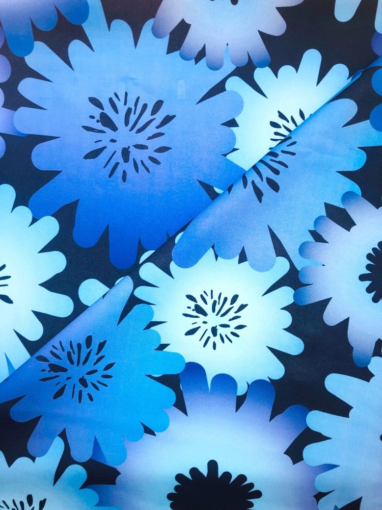 Royal Blue Abstract Flower Print Poly Spandex Fabric 4 Way Stretch – 2yds 60″