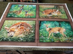 Endeering Panel 35×42 P&B Textile Deer Doe Fawn Flowers Woods Teal Green Blocks