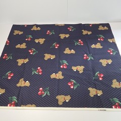 Vtg Cranston Print Works Teddy Bears Cherries Navy Polka Dot Fabric 58×73 2 Yds