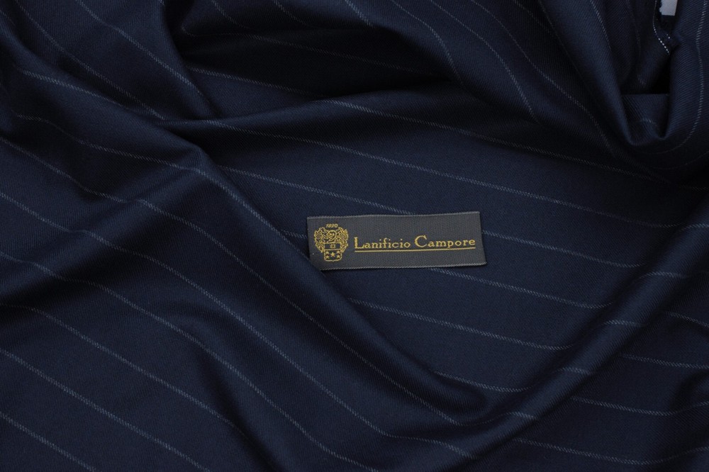 Navy flannel pinstripe Suiting fabric Italian wool blend Lanificio Campore