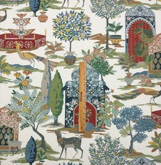P KAUFMANN SHALIMAR GARDEN DOCUMENT PEACOCK TOILE MULTIUSE FABRIC BY YARD 54″W