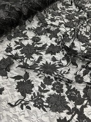 Nina BLACK Polyester 3D Floral Embroidery on Mesh Lace Fabric by the Yard – 100