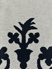 2+yds Large Flowered Plant Block Print Style Black on Beige Upholstery Fabric