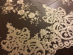 Teagan GOLD Damask Design Embroidered on Mesh Lace Fabric by the Yard – 10027