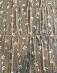 Vtg Cotton Floral Fabric Orange Marigold Plants on White & Tan W45”xL3.7Yards
