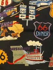 ROUTE 66 ~ Alexander Henry Fabrics ~Vtg Travel Landmarks Cotton Fabric 18″ x 42″