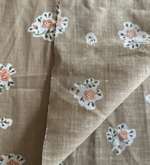 Vtg Cotton Floral Fabric Orange Marigold Plants on White & Tan W45”xL3.7Yards
