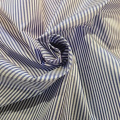 Thin Crisp Acetate Shirting – Palest Gray & French Blue Stripes