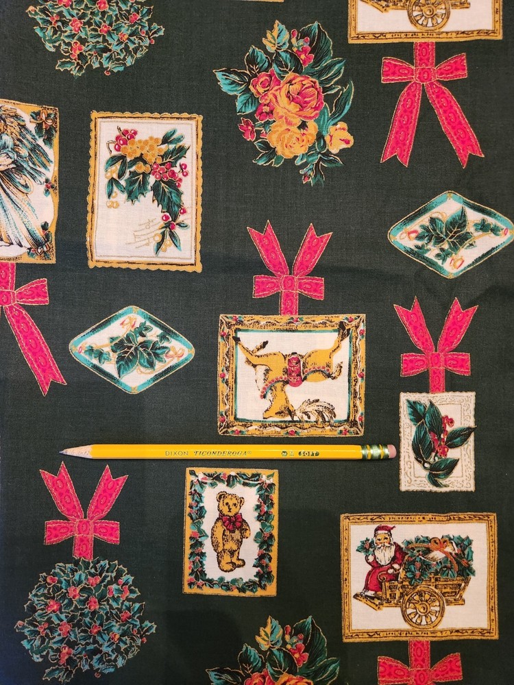 Marcus Brothers Faye Liverman green victorian Christmas fabric Santa, angel