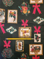 Marcus Brothers Faye Liverman green victorian Christmas fabric Santa, angel