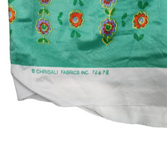 Vintage 70s Chrisali Nylon Poly Spandex Fabric 1.5yd Green Floral Border Stretch