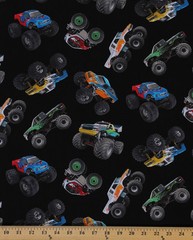 Monster Trucks Dirt Sports Crushers Black Cotton Fabric Print by Yard D471.28