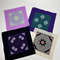 Lot of 4 embroidered fabric squares 12″ – Geometric Quilting