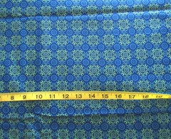 1 yd 100% Cotton Fabric Medallion Like Design, Blues & Lime by David Textiles