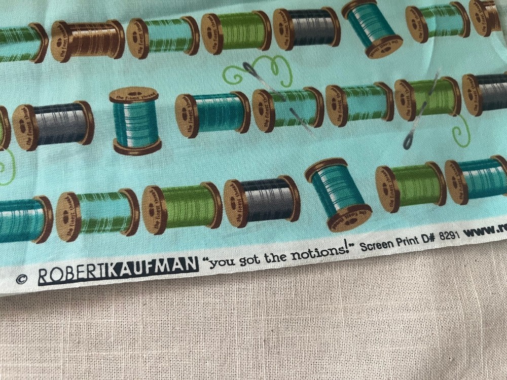 Robert Kaufman Thread Spool Fabric Quilting Blue Background 1 YD
