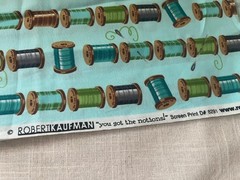 Robert Kaufman Thread Spool Fabric Quilting Blue Background 1 YD