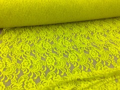 Embroidered Stretch Lace Apparel Fabric Sheer Floral Neon Yellow YY211