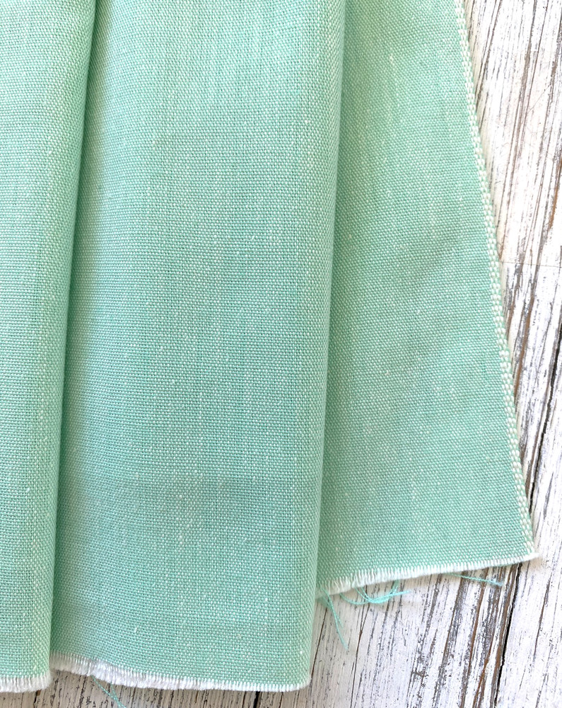 Mint Green & White Cotton Chambray Fabric 1 3/8 Yds, 42″ Wd + extra