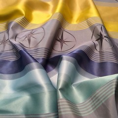 Wide Cabana Stripe Polyester Fabric Nautical Navy Blue Gold Charcoal Gray BTY