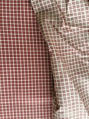 4 Yards Red Beige Gingham Plaid Cotton Fabric Lot VTG 1980s French Country Woven