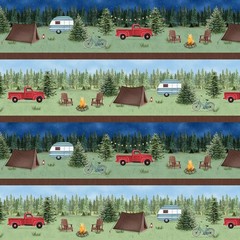 Wilmington Prints – Evergreen Escape – Repeating Border Stripe – Multi, BTY