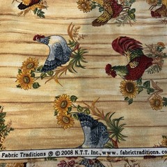 Country Chickens Rooster Best Sunflowers Wood grain Print Fabric Traditions 2 Y