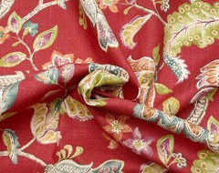 P KAUFMANN GARDEN RETREAT POPPY RED LARGE JACOBEAN FLORAL FABRIC BY YARD 54″W