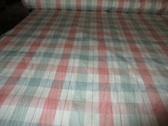 Peach Green Silk Plaid Taffeta Moire Upholstery Fabric-MSRP $200 Per Yd