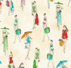 1 Yard Of Beach Divas 100% Cotton Fabric Anne Tavoletti’s Cabana Robert Kaufman 
