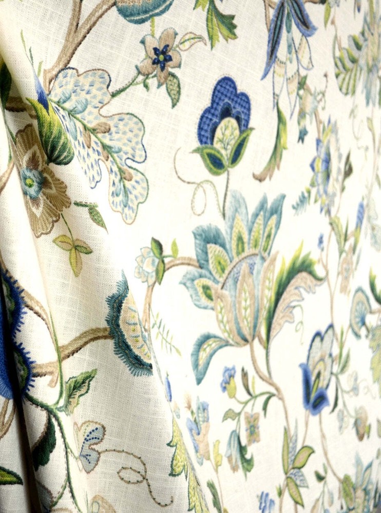Brissac Sapphire Floral Linen Fabric
