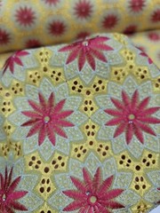 Yellow African Lace Fuchsia Flower Floral Fabric By Yard Embroidery Rhinestones